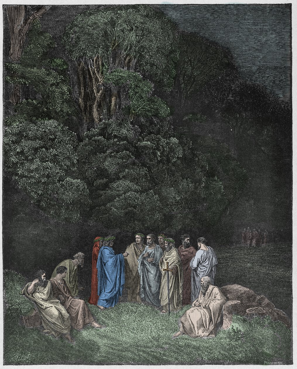 Inferno，Canto 4：荷马，诗人和Limbo的英雄，来自Dante Alighieri的The Divine Comedy的插图，1885年（数字彩色雕刻） 作者 古斯塔夫之后多尔