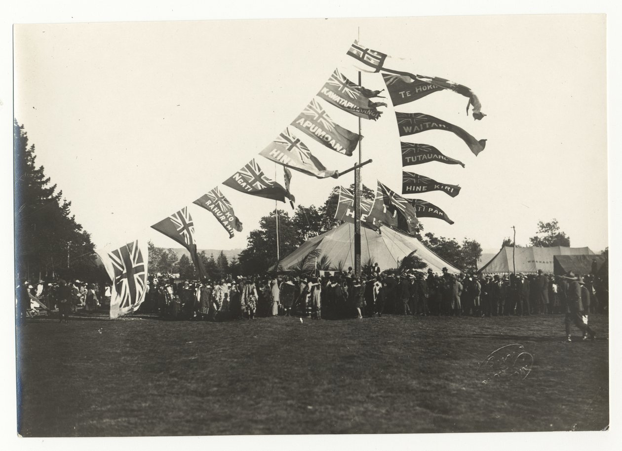 1925年，罗托鲁瓦阿拉瓦公园的毛利人招待会（银色明胶印刷） 作者 盖伊摄影工作室