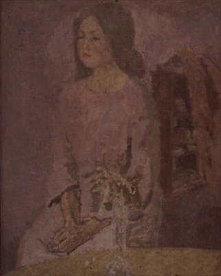 穿着玫瑰的女孩，约1918年 作者 格温·约翰