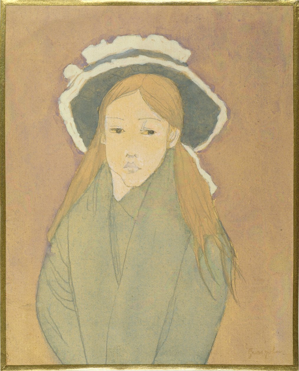大帽子和稻草色头发的女孩，1910年代（wc，水粉和石墨在纸上） 作者 格温·约翰