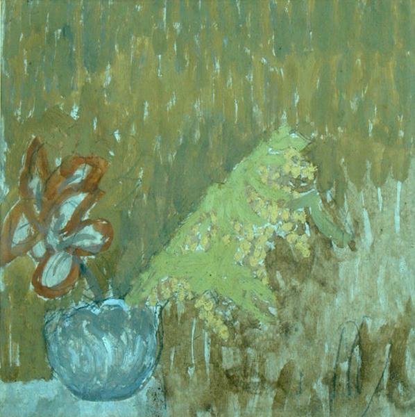 花瓶里的含羞草和其他花，约1930年（纸上铅笔和油画）。 作者 格温·约翰