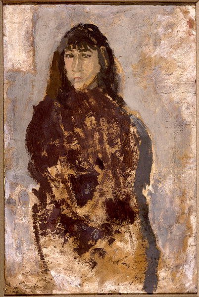 穿着桑树裙子的年轻女子研究》（纸上油画，裱在画布上） 穆 作者 格温·约翰