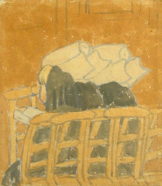 教堂里的两个修女和一个女孩（纸上水粉画） 作者 格温·约翰