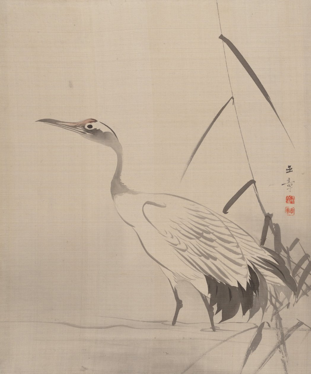 芦苇中的鹤，1887-92。 作者 川端玉章