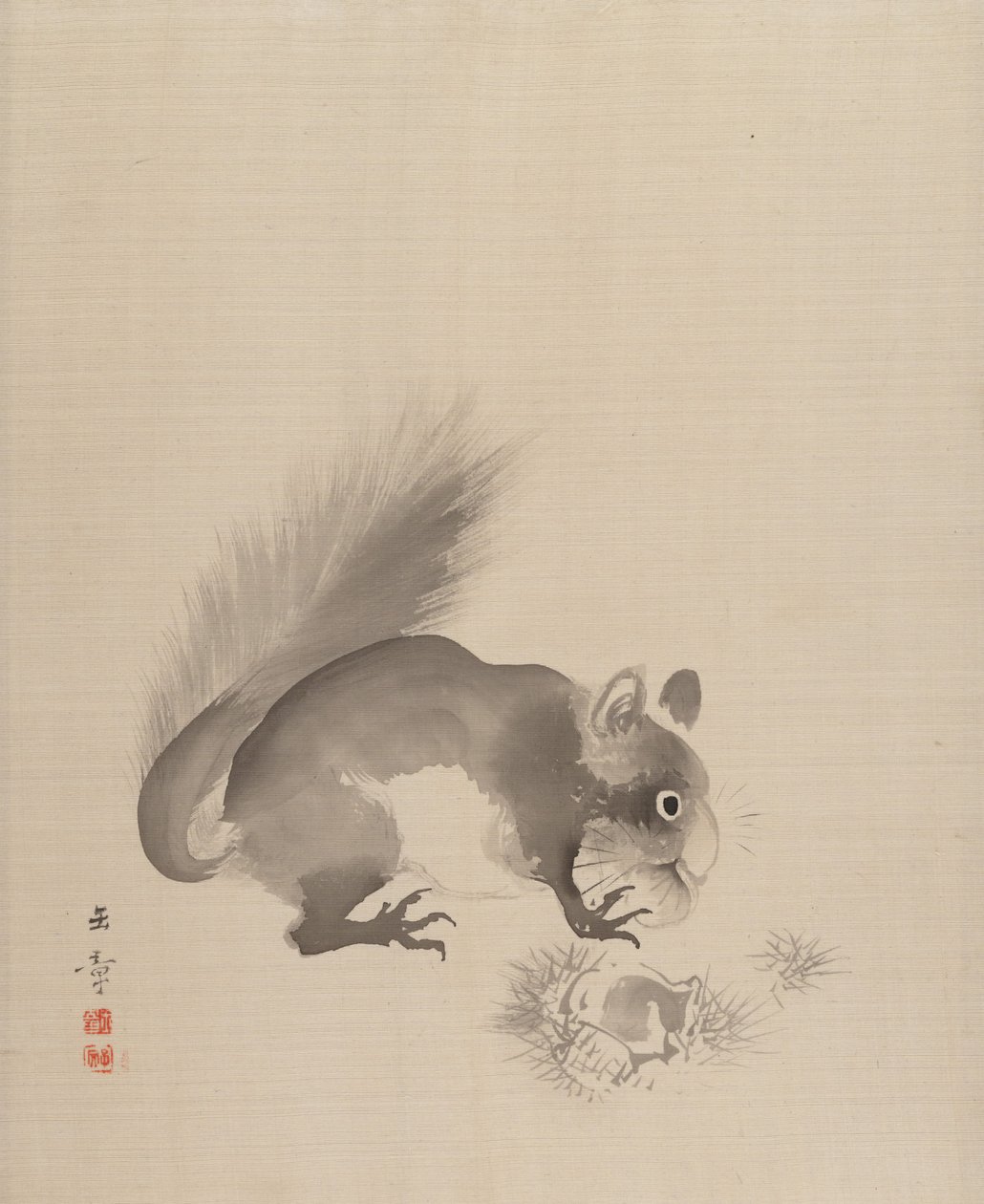 松鼠吃栗子，1887-92。 作者 川端玉章