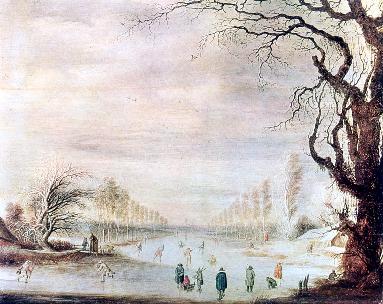 有滑冰者的冬季风景》，约1606-1643年 作者 吉斯布雷希特·莱滕斯