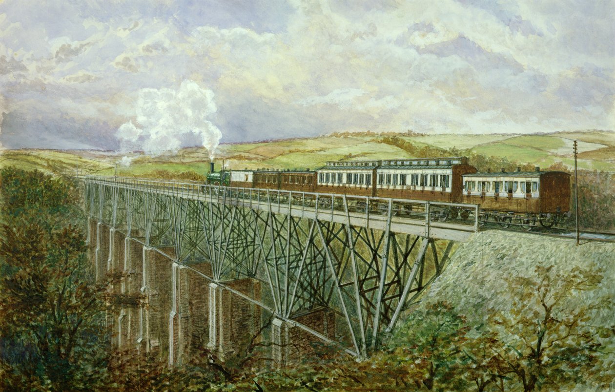 康沃尔铁路，The Gover Viaduct（纸上wc） 作者 H.奇奇