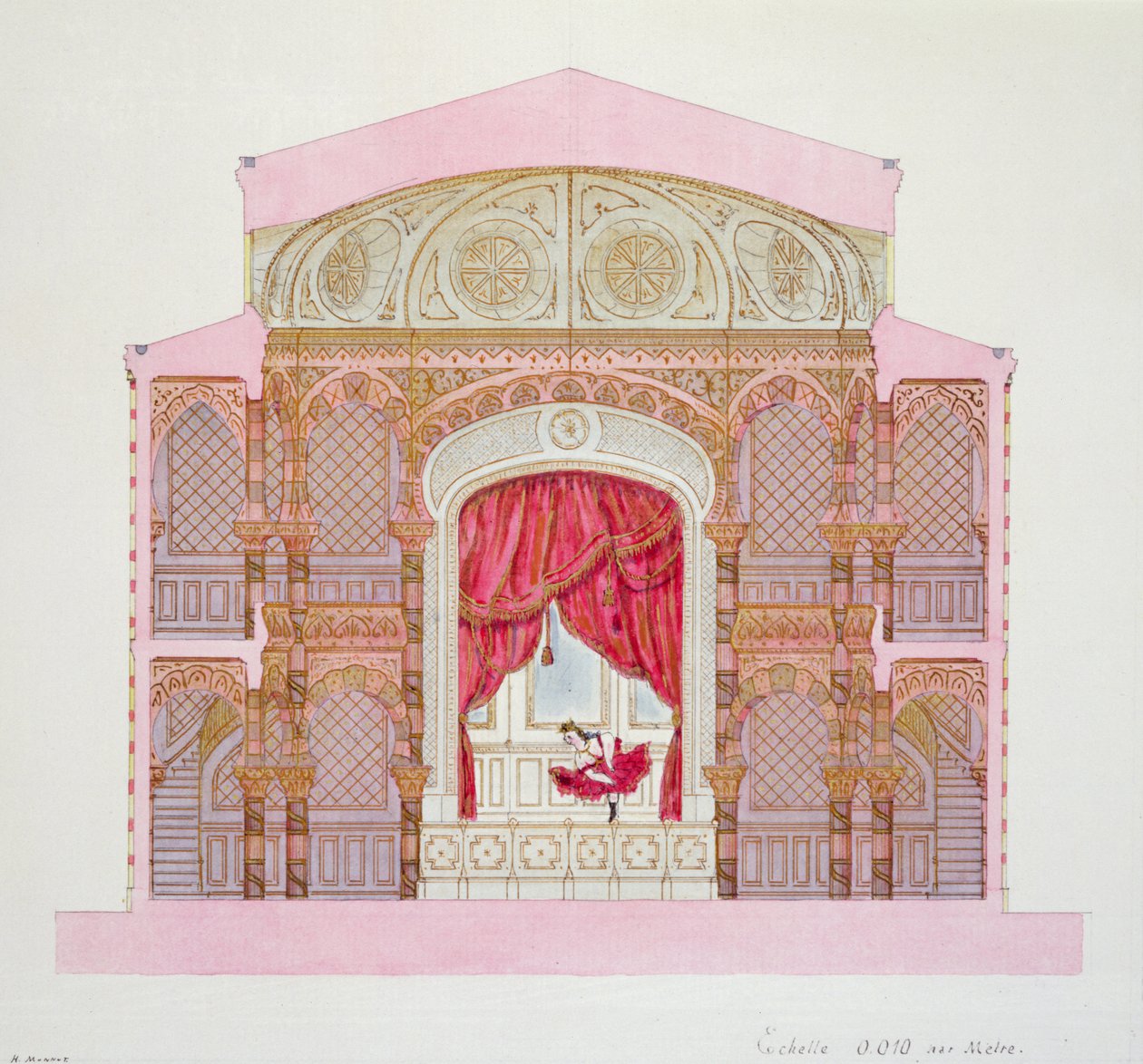 咖啡馆音乐会的横截面，从设计的对开页板XXVII，1870年 作者 H·蒙诺特
