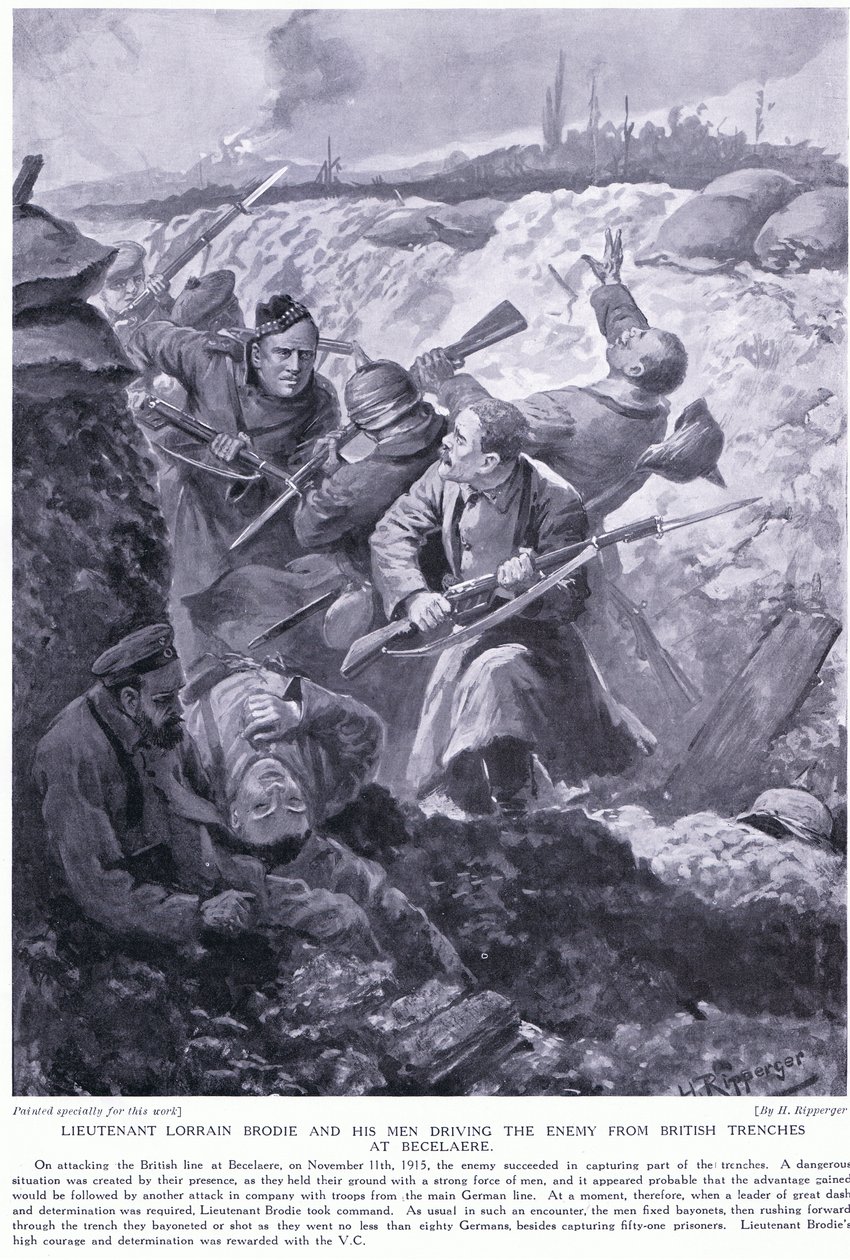 1915年11月，Lorrain Brodie中尉在Becelaere的英国战壕中驾驶敌人赢得一名风险投资 作者 里珀格
