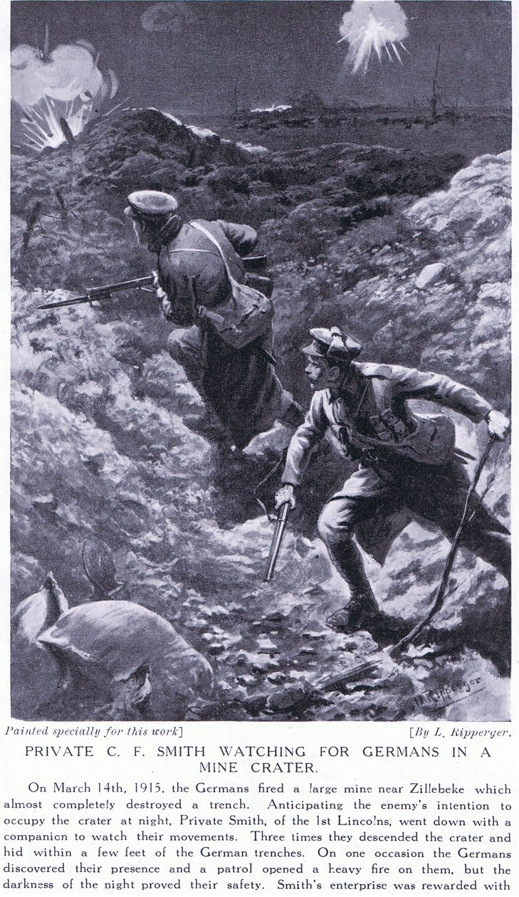 私人CF史密斯在1915年3月在齐勒贝克的矿坑中观看德国人 作者 里珀格