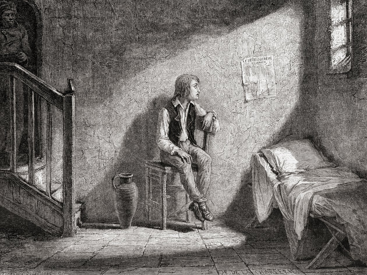 1792年的囚禁中的Dauphin，由Theodor Meyer-Heine雕刻 作者 夏勒（H. de la Charlerie）