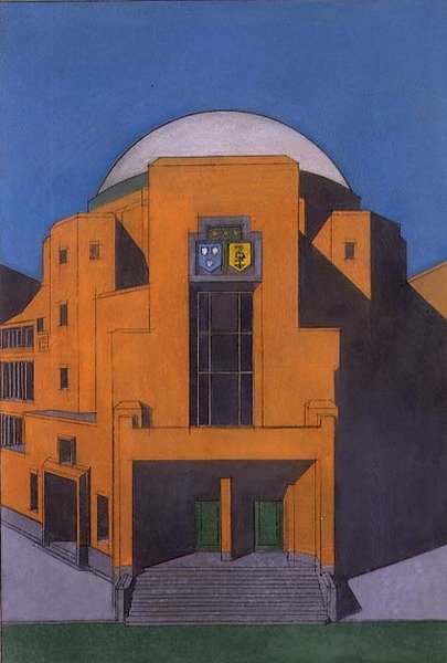 海牙Gemeentemuseum的入口平面图（粉彩）。 作者 惠普Berlage