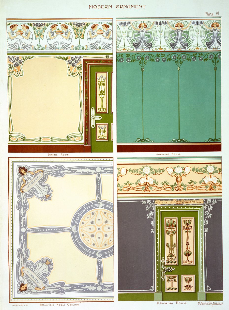 墙壁和室内护理，天花板，爸爸，带子等设计，来自&39;Modern Ornament&39;的板VI。 1885年至1895年 作者 萨默菲尔德·罗杰森