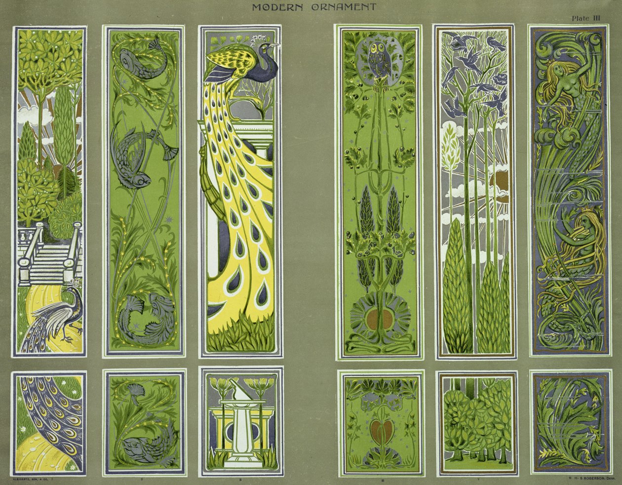 面板设计，来自装饰艺术期刊有限公司出版的&39;Modern Ornament&39;的第三版c.1900 作者 萨默菲尔德·罗杰森