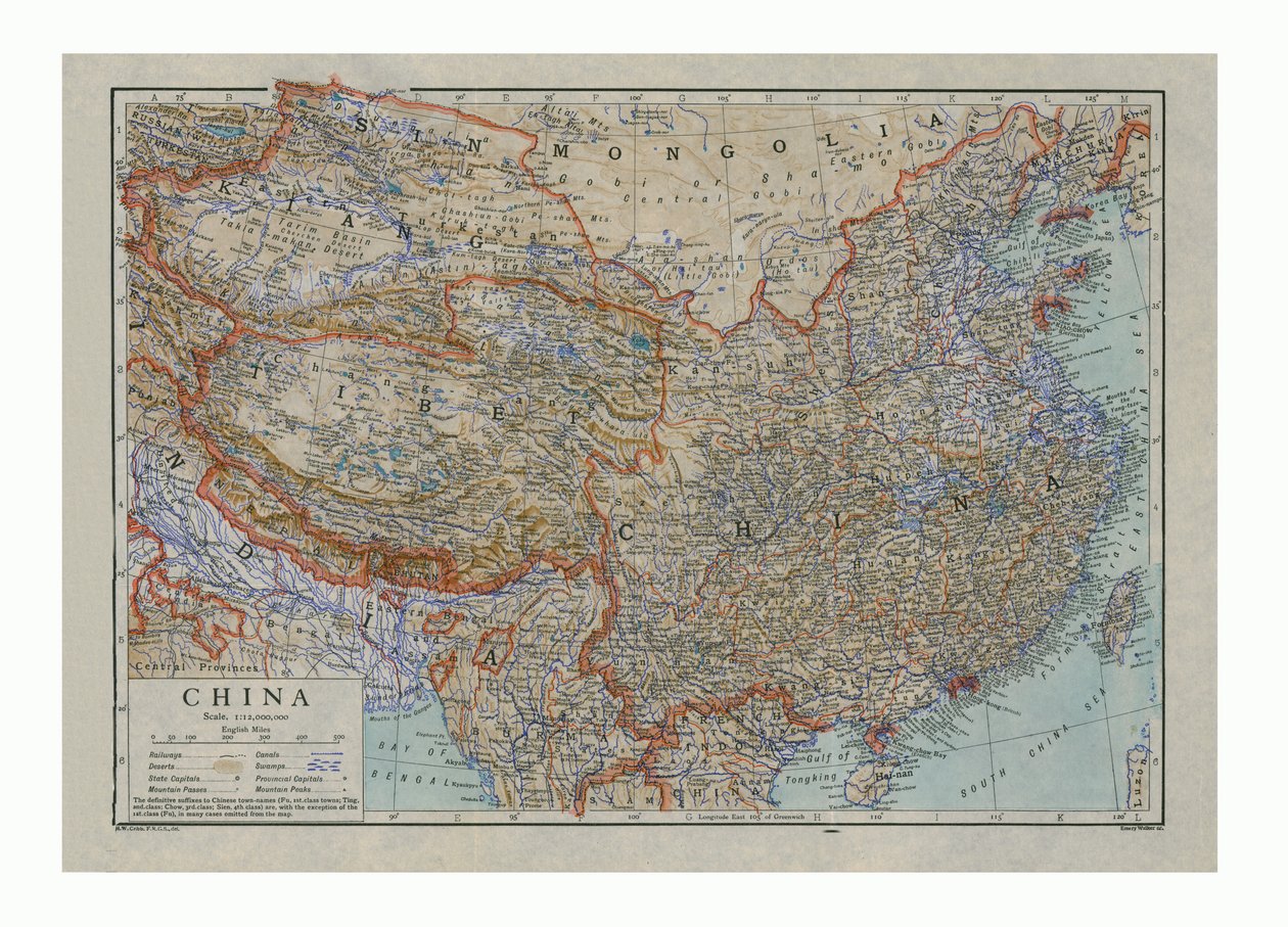 中国地图，约1910年 作者 硬件克里布