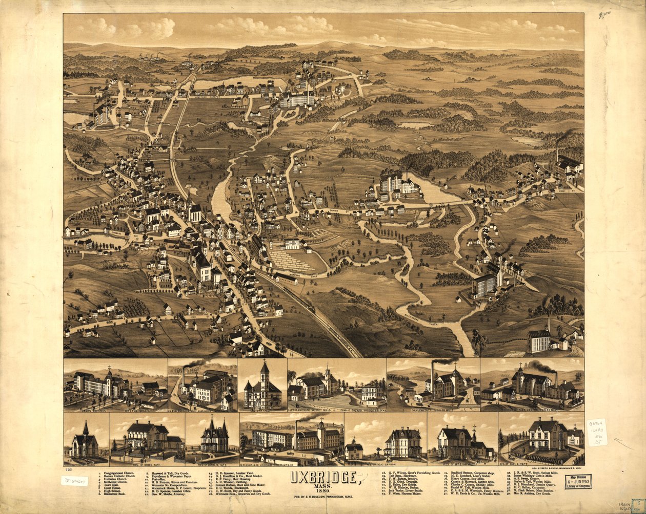 马萨诸塞州乌克斯布里奇1880. 作者 H.贝克和泡利毕格罗