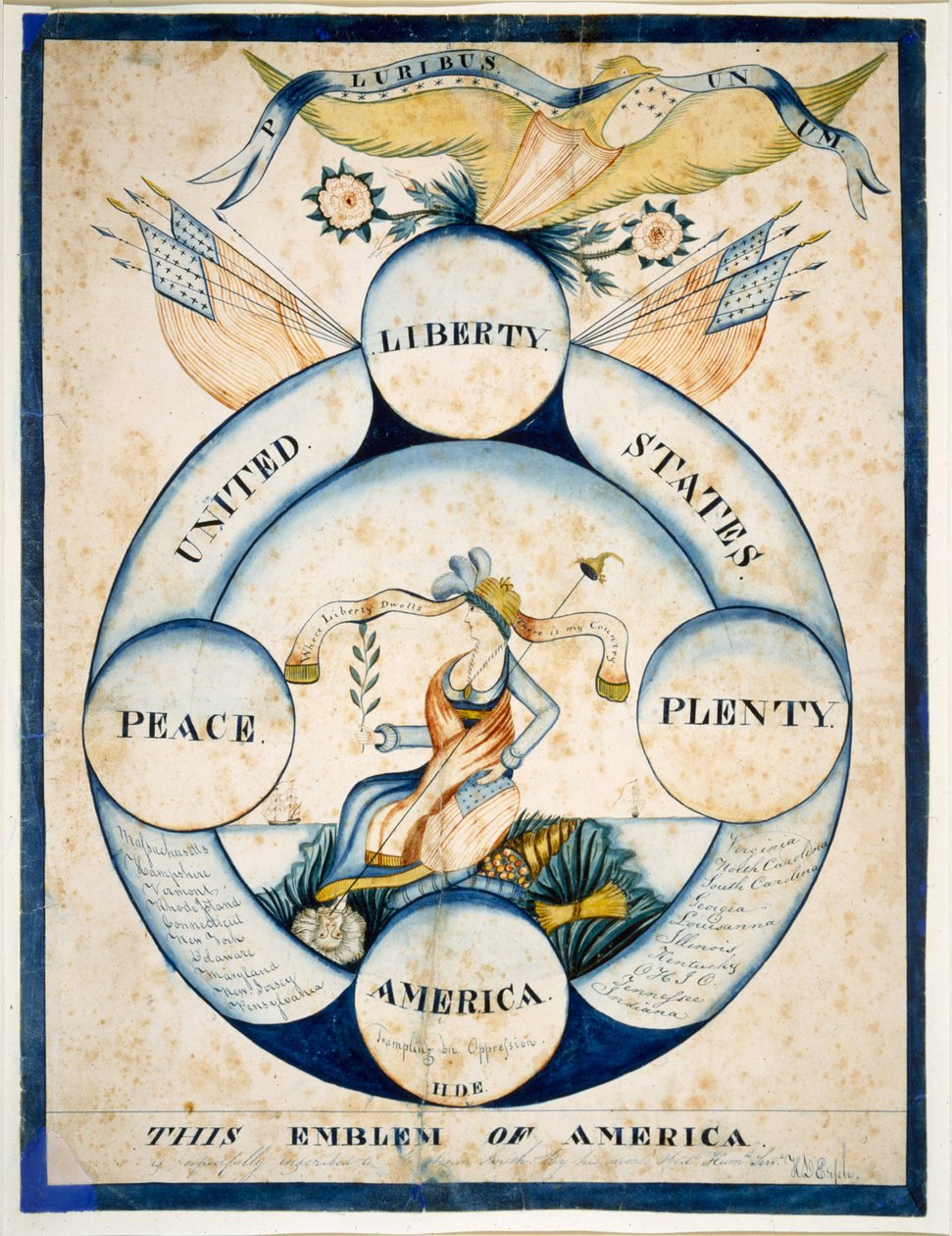 美国国徽，约 1818 年（纸面水彩画） 作者 高清埃塞勒