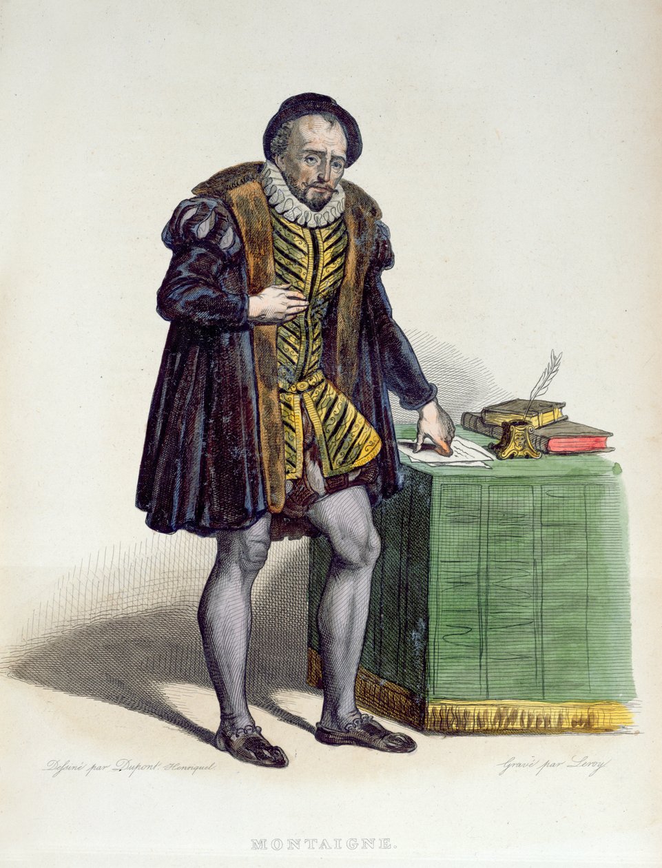Michel Eyquem de Montaigne（1533-92）来自E. Mennechet的&39;The French Plutarch&39;，1835年（彩色版画） 作者 杜邦（H. Dupont）