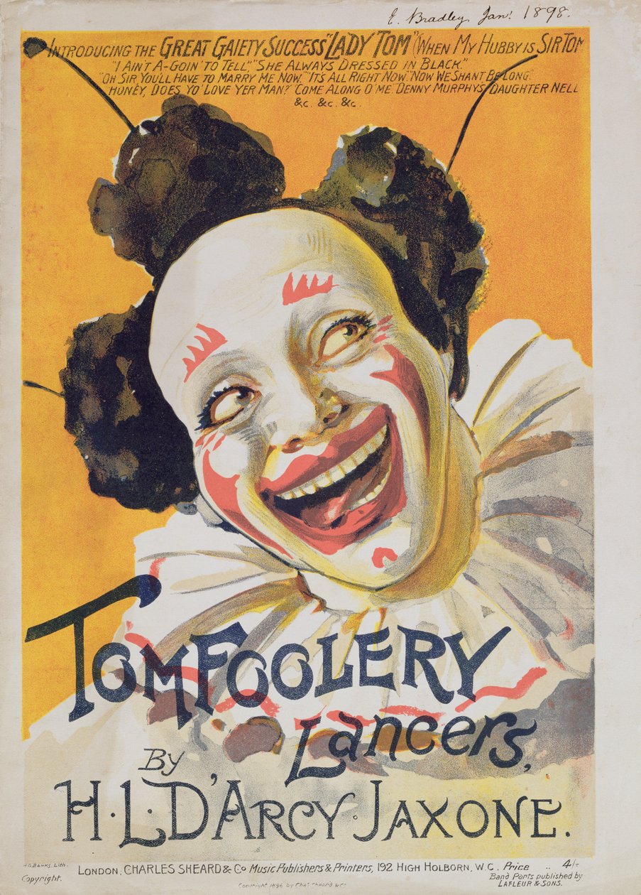“Tom Foolery Lancers”乐谱的封面，由HL D&39;Arcy Jaxone创作，1898年 作者 HG银行