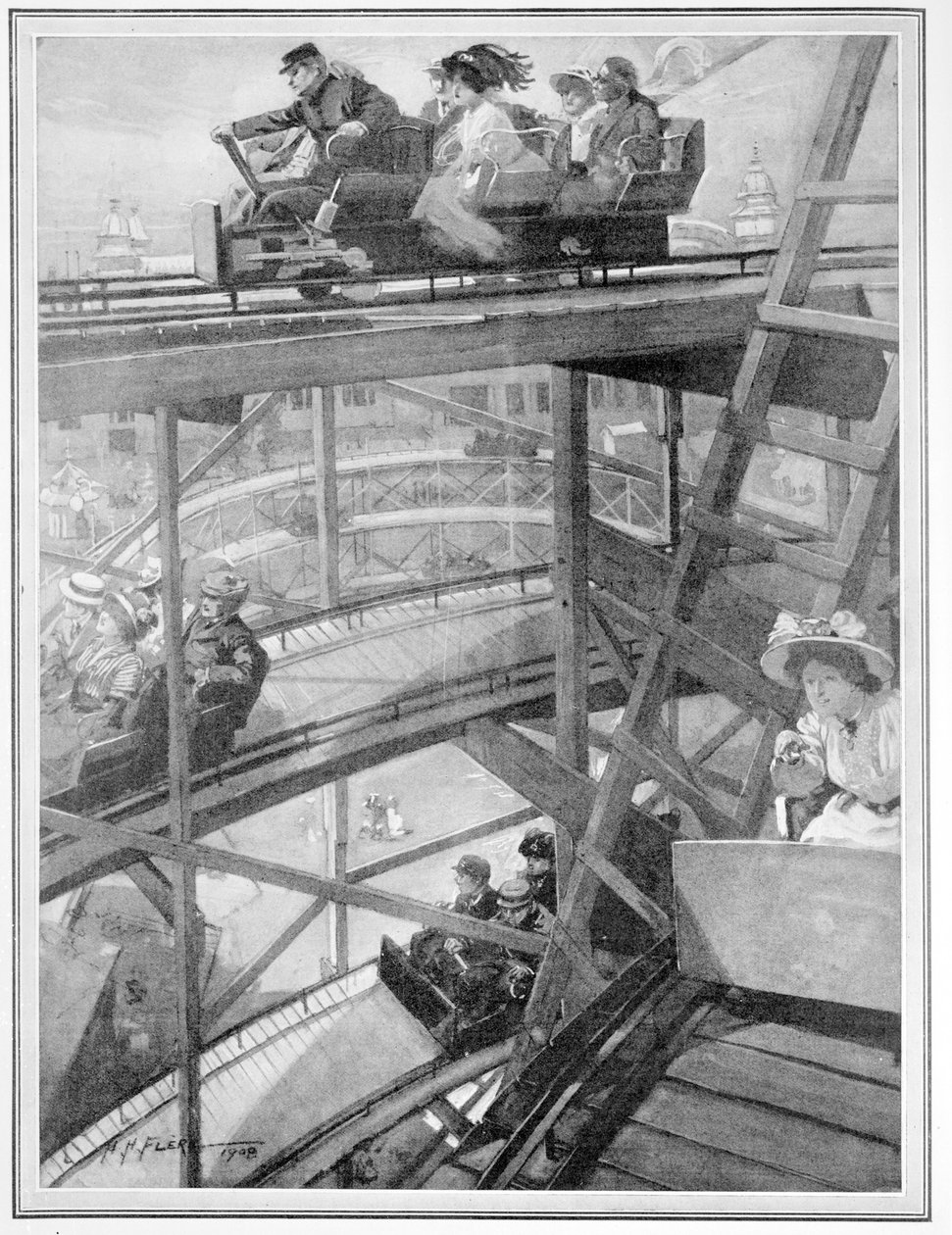 1908年法国 - 英国展览的螺旋铁路 作者 弗莱尔（HH Flere）