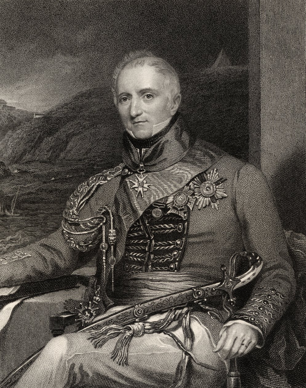 由W. Holl雕刻的Rufane Shaw Donkin爵士，来自&39;国家肖像画廊，第三卷&39;，出版于1835年（版画） 作者 梅耶