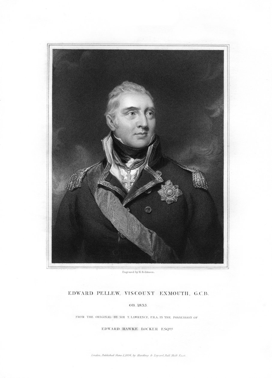 爱德华·佩莱（Edward Pellew），1834年是英国海军军官埃克斯茅斯第一副手。 作者 鲁宾逊
