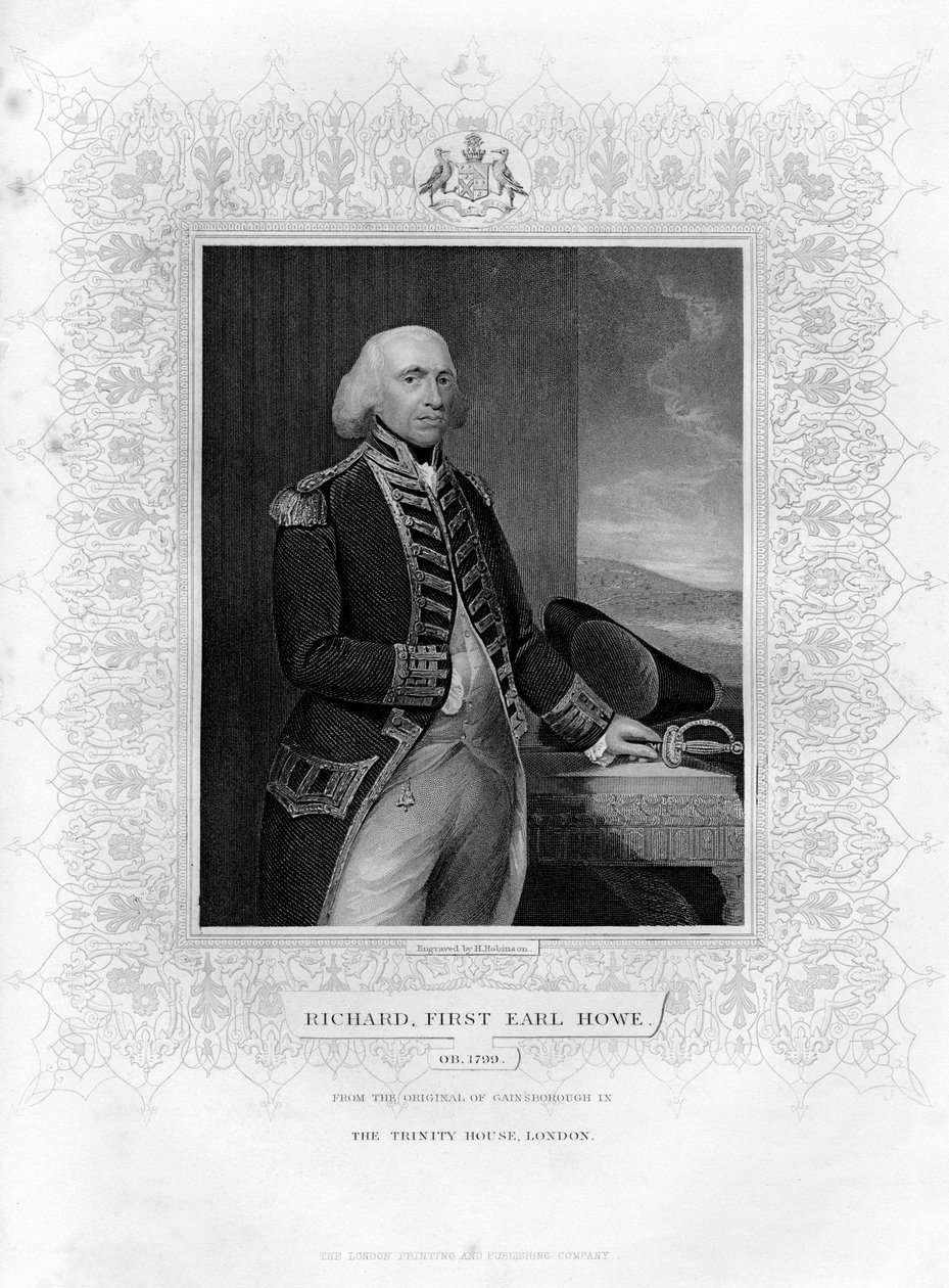 理查德·豪（Richard Howe）1726-1799，英国海军上将1st Earl Howe，十九世纪。 作者 鲁宾逊