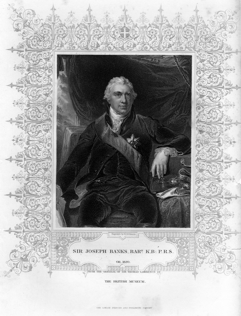 约瑟夫·班克斯爵士（1743-1820），英国自然主义者，植物学家和科学赞助人，十九世纪。 作者 鲁宾逊