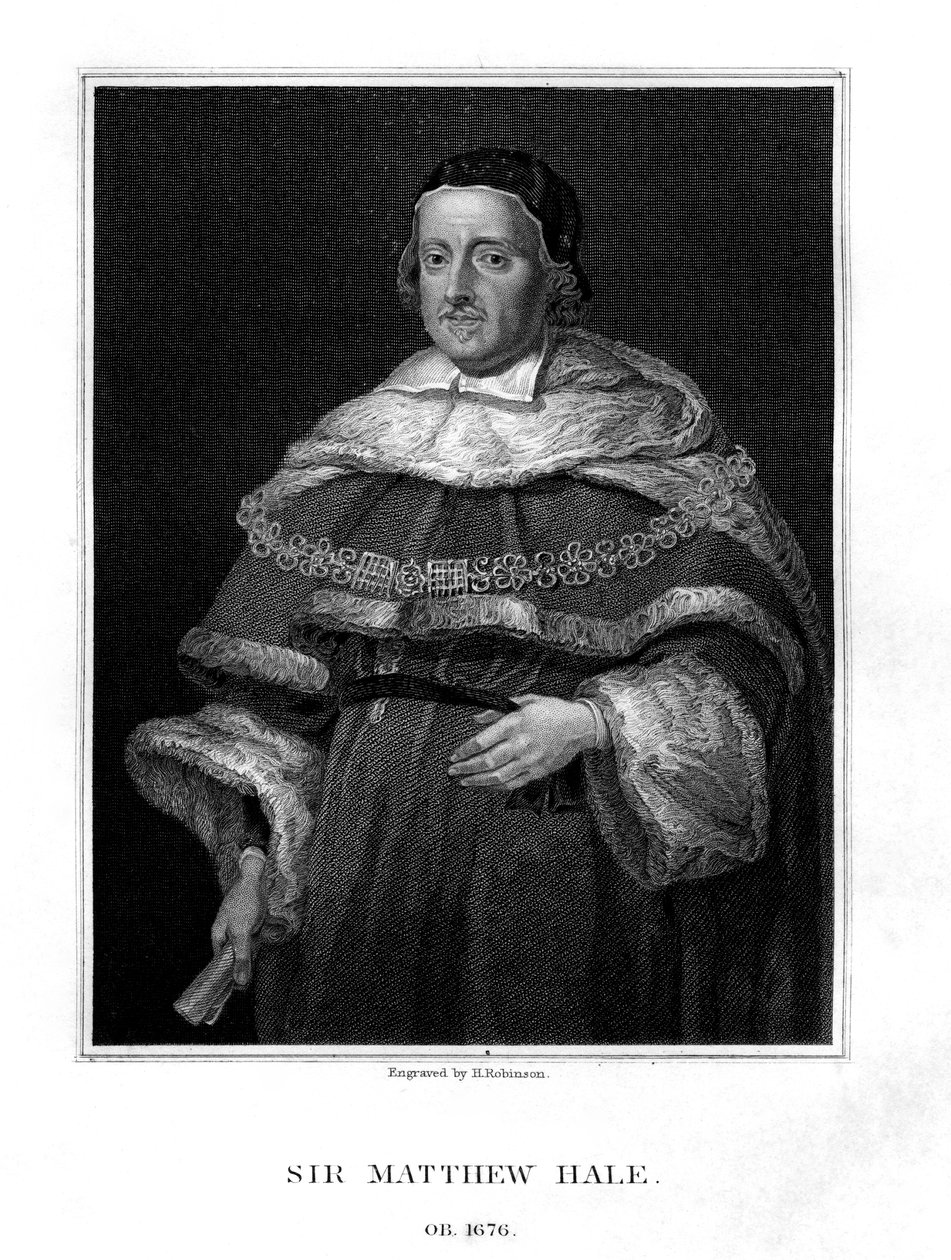 1829年，英格兰首席大法官马修·黑尔爵士（Sir Matthew Hale）。 作者 鲁宾逊