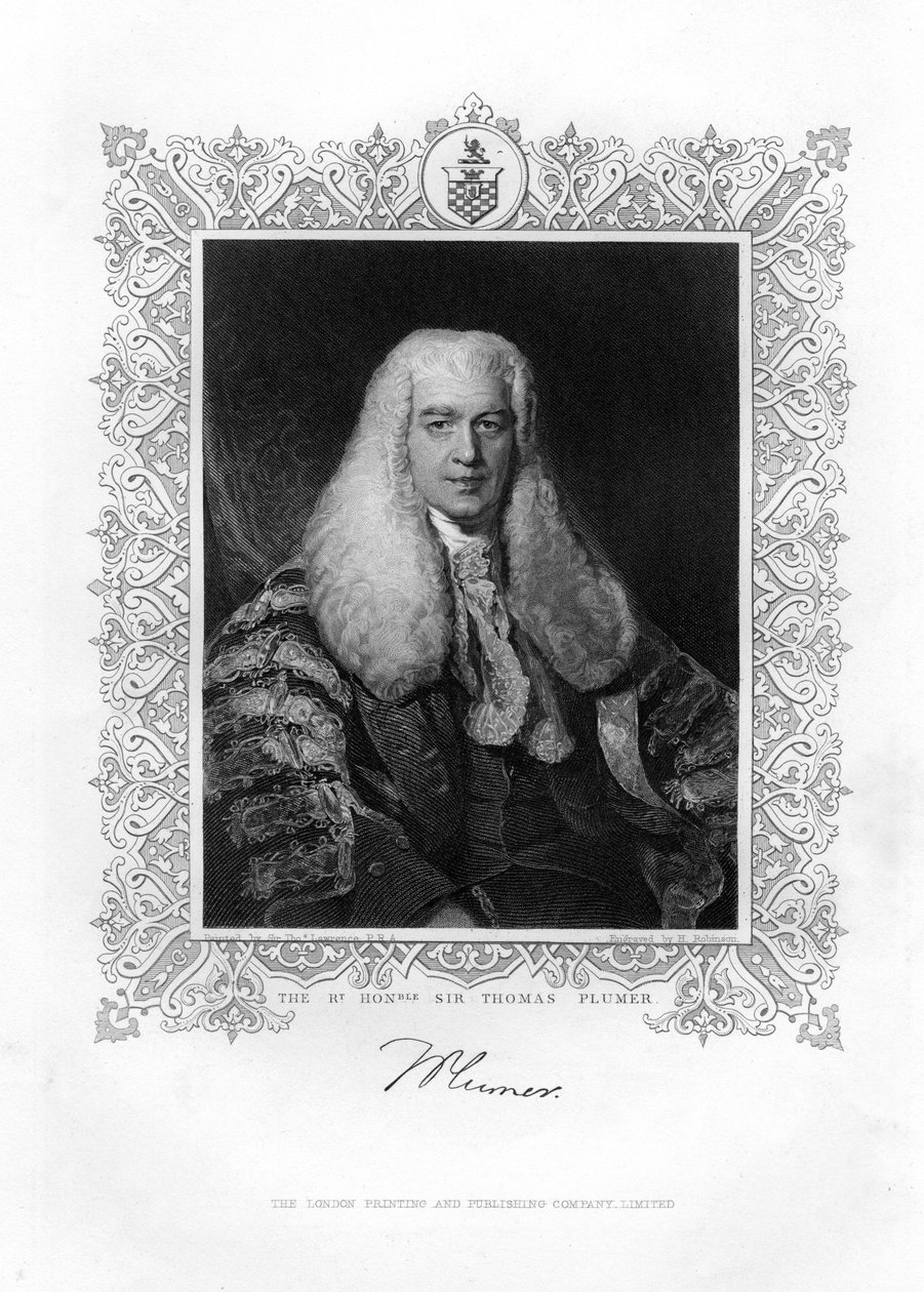 托马斯·普勒默（Thomas Plumer）爵士1753-1824年，英国法官和政治家，十九世纪。 作者 鲁宾逊