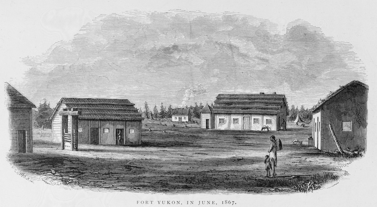 育空堡，1867年6月，来自&39;Alaska and its Resources&39;，由William H. Dall，由John Andrew，酒吧雕刻。 1870 作者 硬件，艾略特