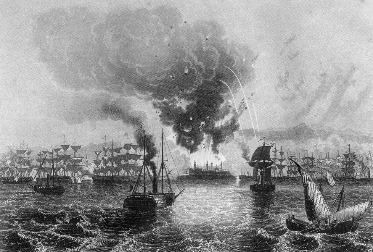 1840年11月3日c1857年海军上将查尔斯·纳皮尔爵士对圣让·达克雷的轰炸。 作者 H.温克尔斯