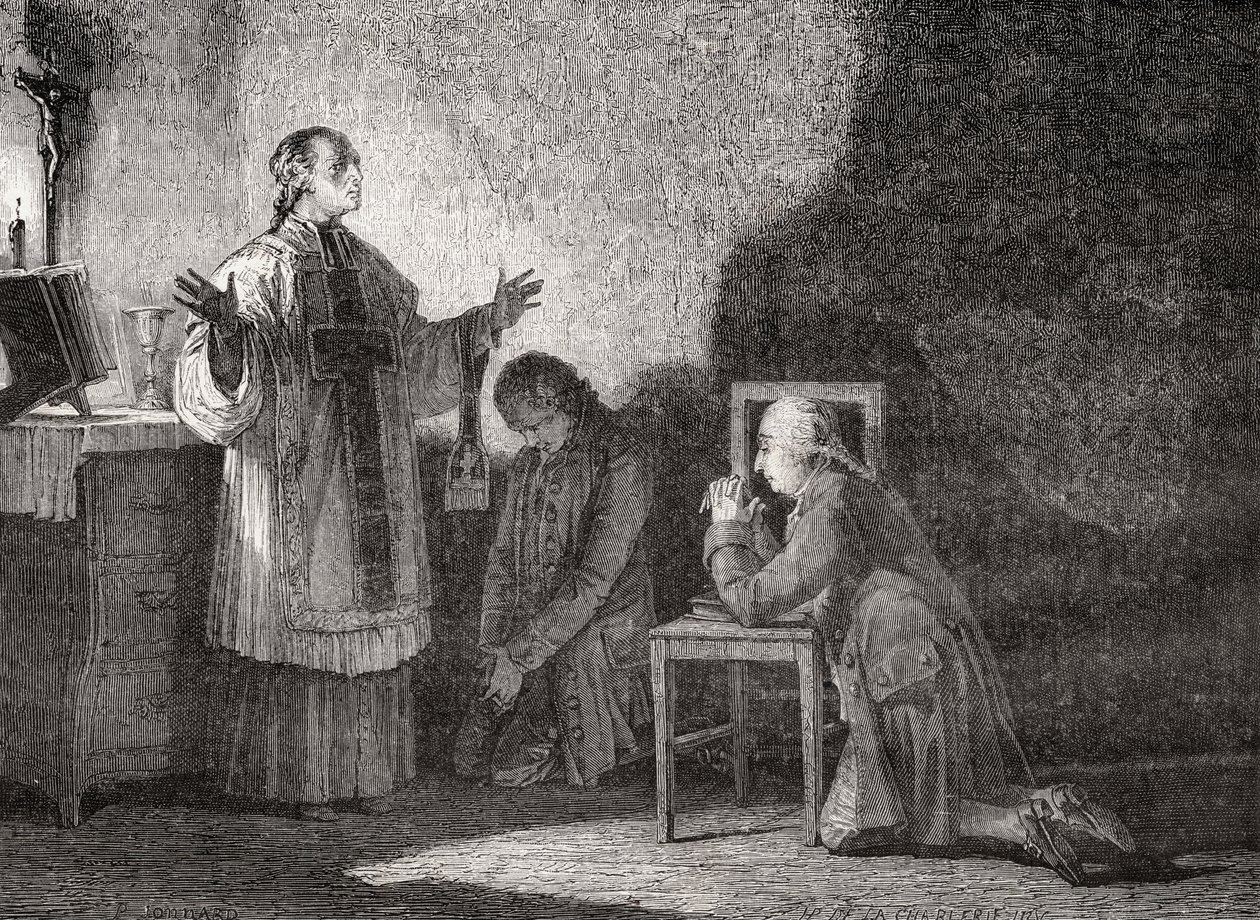 路易十六（1754-93）在执行前祷告 作者 夏勒（H. de la Charlerie）