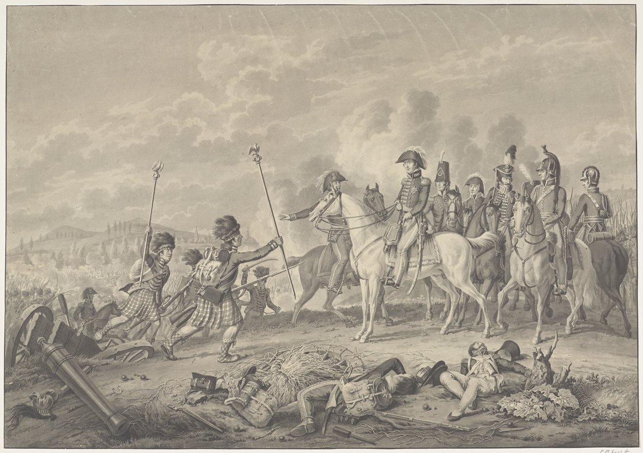 威灵顿公爵接受在 1815 年滑铁卢战役中从法军手中缴获的两枚鹰标 作者 Haatje Pieters Oosterhuis