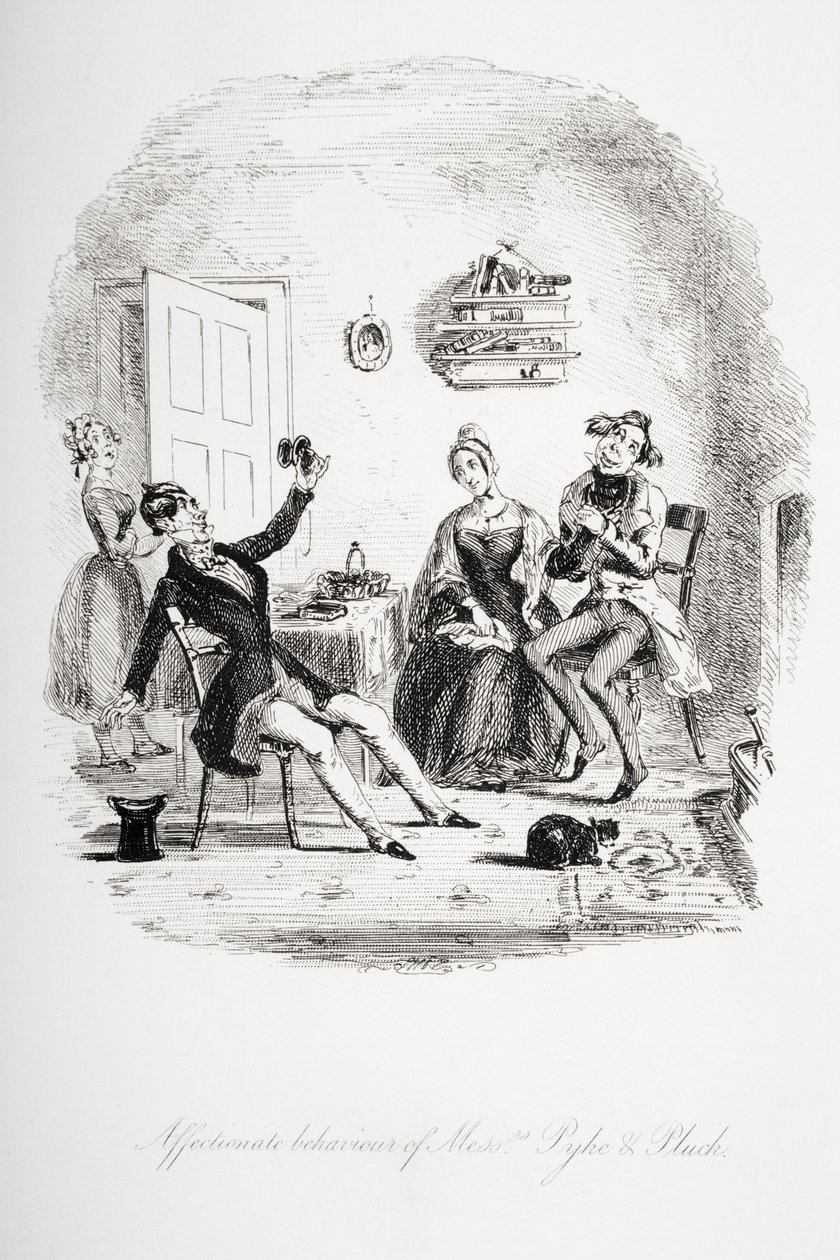 Pyke和Pluck的亲切行为，来自查尔斯狄更斯（1812-70）的“Nicholas Nickleby”的插图出版于1839年 作者 Hablot骑士布朗