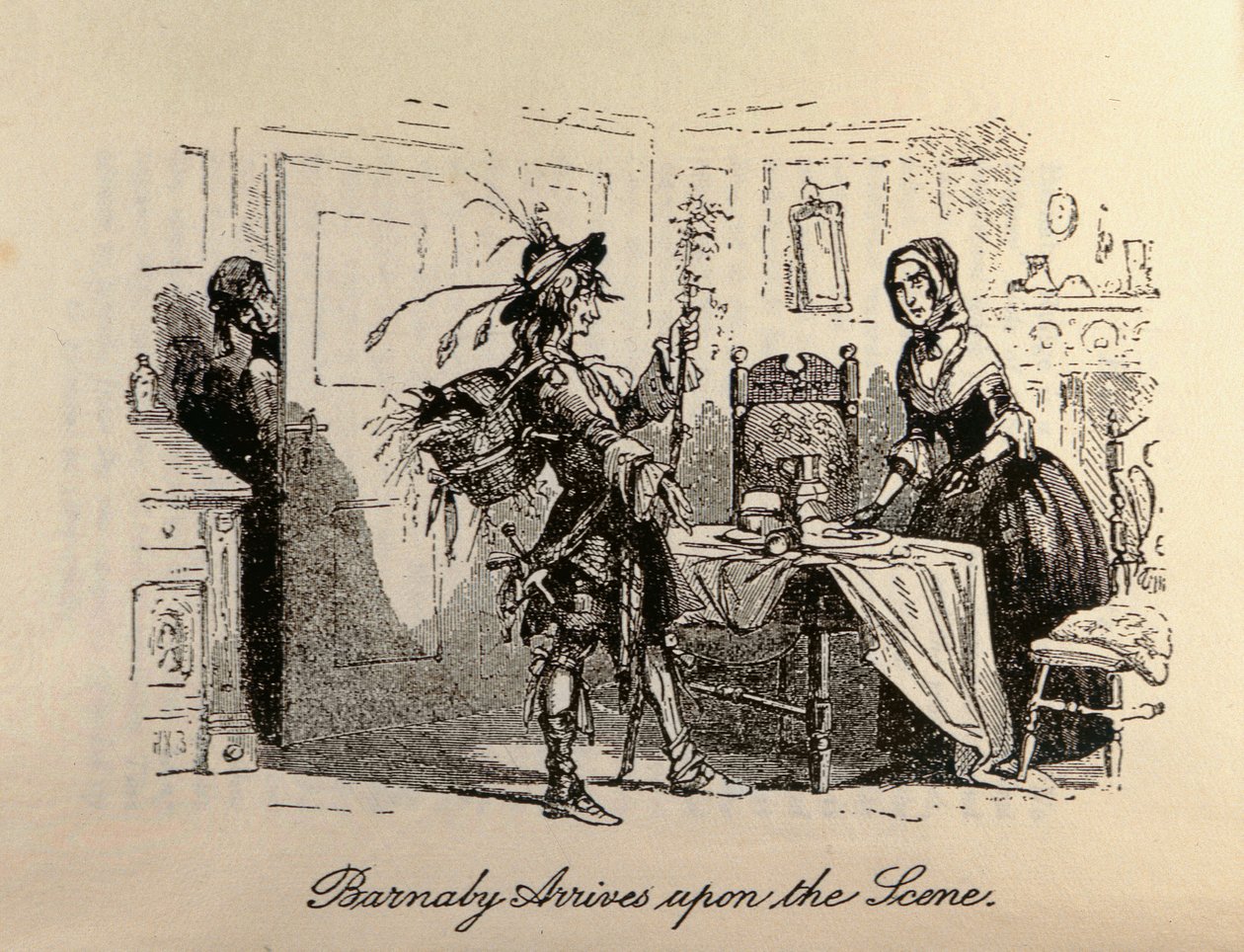 “巴纳比来到现场”，来自查尔斯狄更斯的“Barnaby Rudge”（1812-70） 作者 Hablot骑士布朗