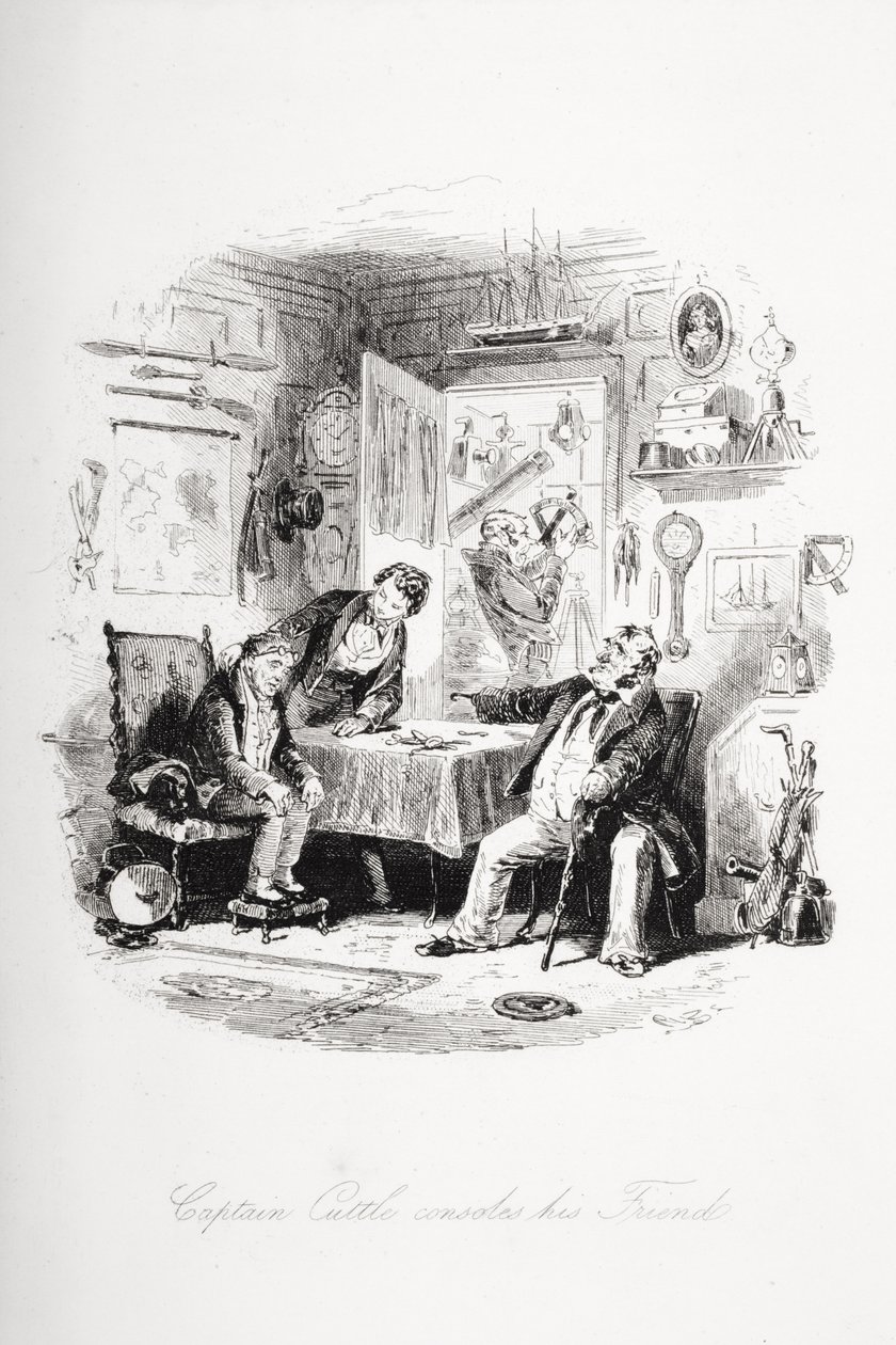 Cuttle船长安慰他的朋友，Charles Dickens（1812  -  70年）首次出版的“Dombey and Son”的插图 作者 Hablot骑士布朗