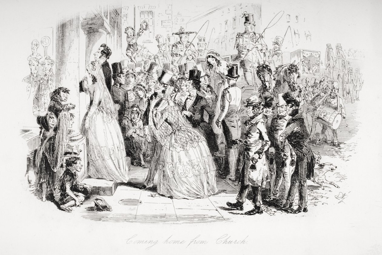 从教堂回家，查尔斯狄更斯（1812-70）的“Dombey and Son”插图首次出版于1848年 作者 Hablot骑士布朗