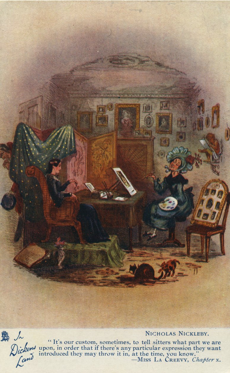 在Dickens Land  -  Nicholas Nickleby Postcard，c.1905 作者 Hablot骑士布朗