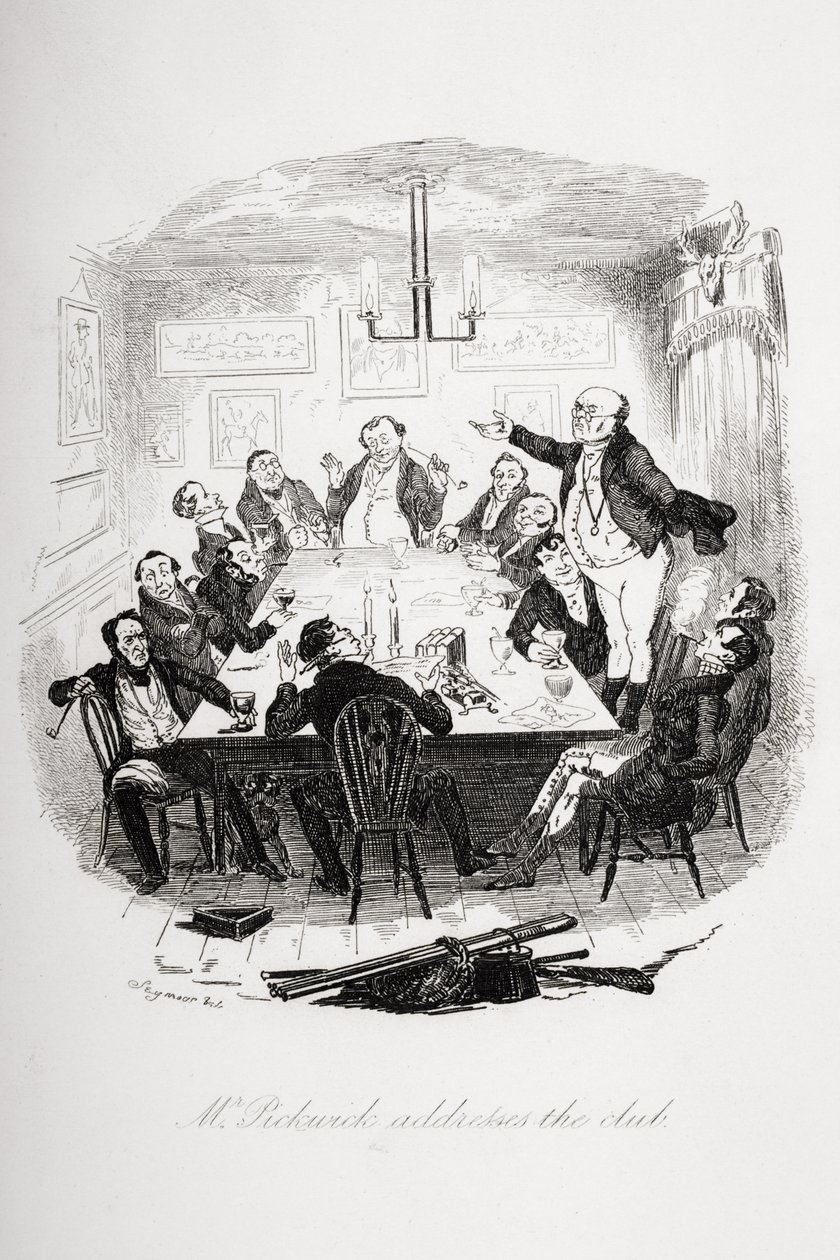 匹克威克先生致电俱乐部，查尔斯·狄更斯（1812-70）于1837年发表的“匹克威克论文”中的插图 作者 Hablot骑士布朗