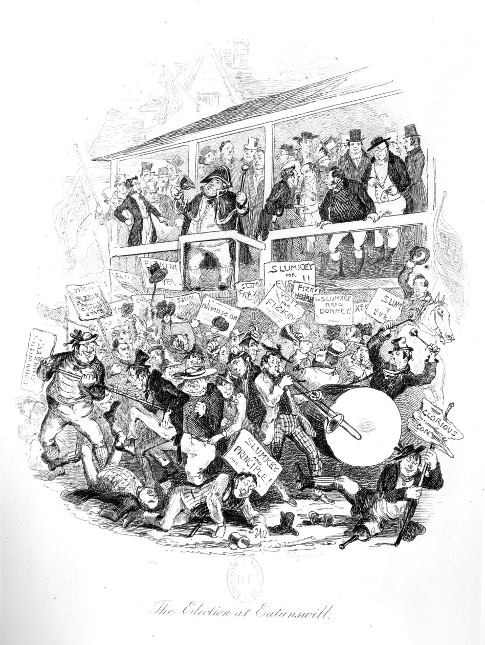 匹克威克先生在Eatenswill的选举日，查尔斯狄更斯的“匹克威克论文”（1812-70） 作者 Hablot骑士布朗