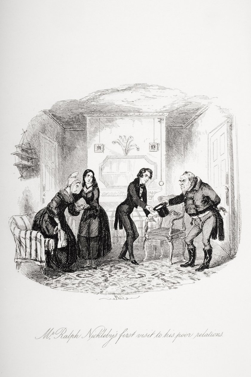 Ralph Nickleby先生第一次访问他糟糕的关系，查尔斯·狄更斯（1812-70）的“尼古拉斯·尼克勒比”插图于1839年出版 作者 Hablot骑士布朗