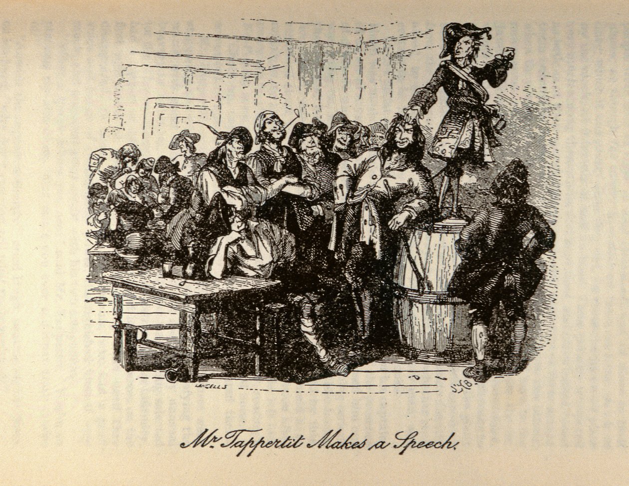 “塔珀比特先生发表演讲”，来自查尔斯狄更斯的“巴纳比拉奇”（1812-70） 作者 Hablot骑士布朗