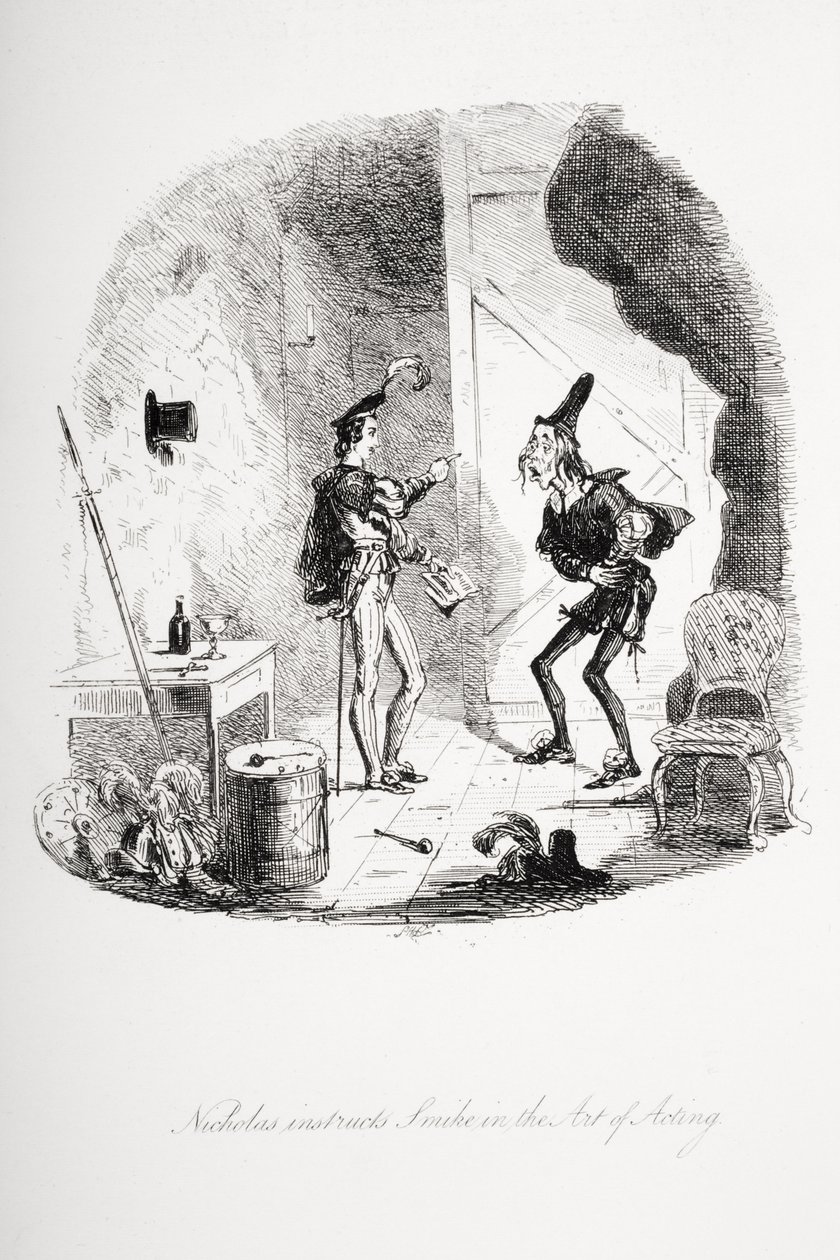 尼古拉斯指挥斯米克的表演艺术，由查尔斯狄更斯（1812-70）于1839年出版的“尼古拉斯尼克勒比”插图 作者 Hablot骑士布朗