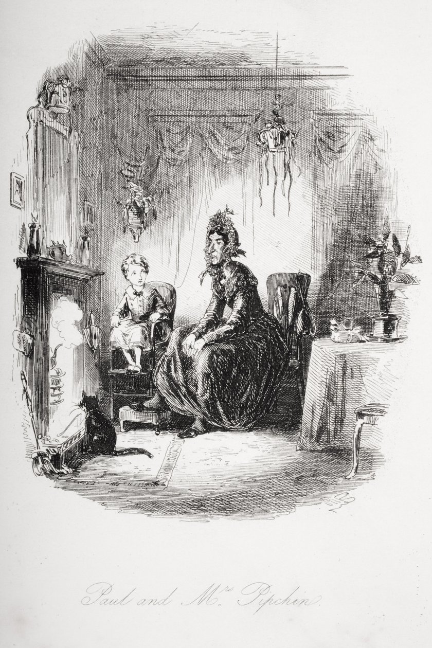 保罗和Pipchin夫人，查尔斯狄更斯（1812-70）的“Dombey and Son”插图首次出版于1848年 作者 Hablot骑士布朗