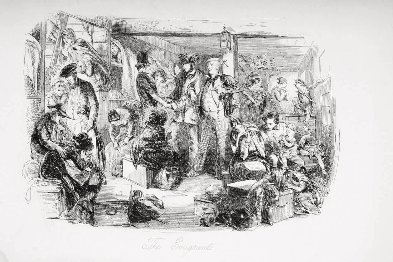 移民，查尔斯狄更斯（1812-70）的“大卫科波菲尔”插图首次出版1850年（版画） 作者 Hablot骑士布朗