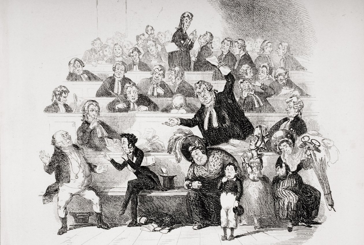 审判，查尔斯狄更斯（1812-70）的“匹克威克论文”中的插图发表于1837年（另见259104） 作者 Hablot骑士布朗
