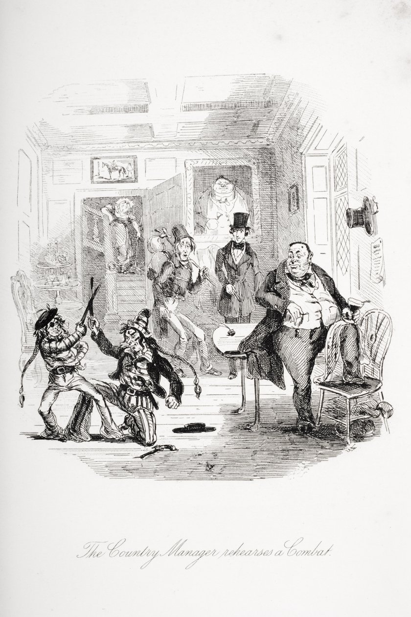 国家经理排练了1839年查尔斯·狄更斯（1812-70）出版的“尼古拉斯·尼克莱比”的战斗插图 作者 Hablot骑士布朗