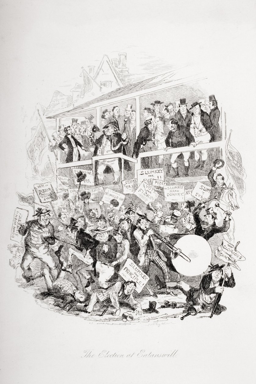 Eatanswill的选举，查尔斯狄更斯（1812-70）的“匹克威克论文”插图1837年出版 作者 Hablot骑士布朗