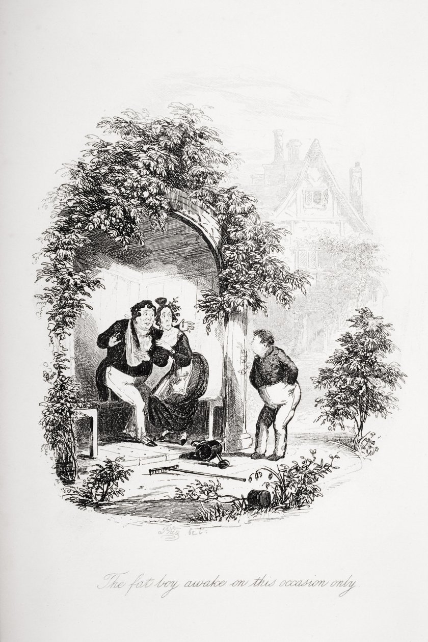 胖男孩只在这个场合醒来，查尔斯狄更斯（1812-70）的“匹克威克论文”插图1837年出版 作者 Hablot骑士布朗